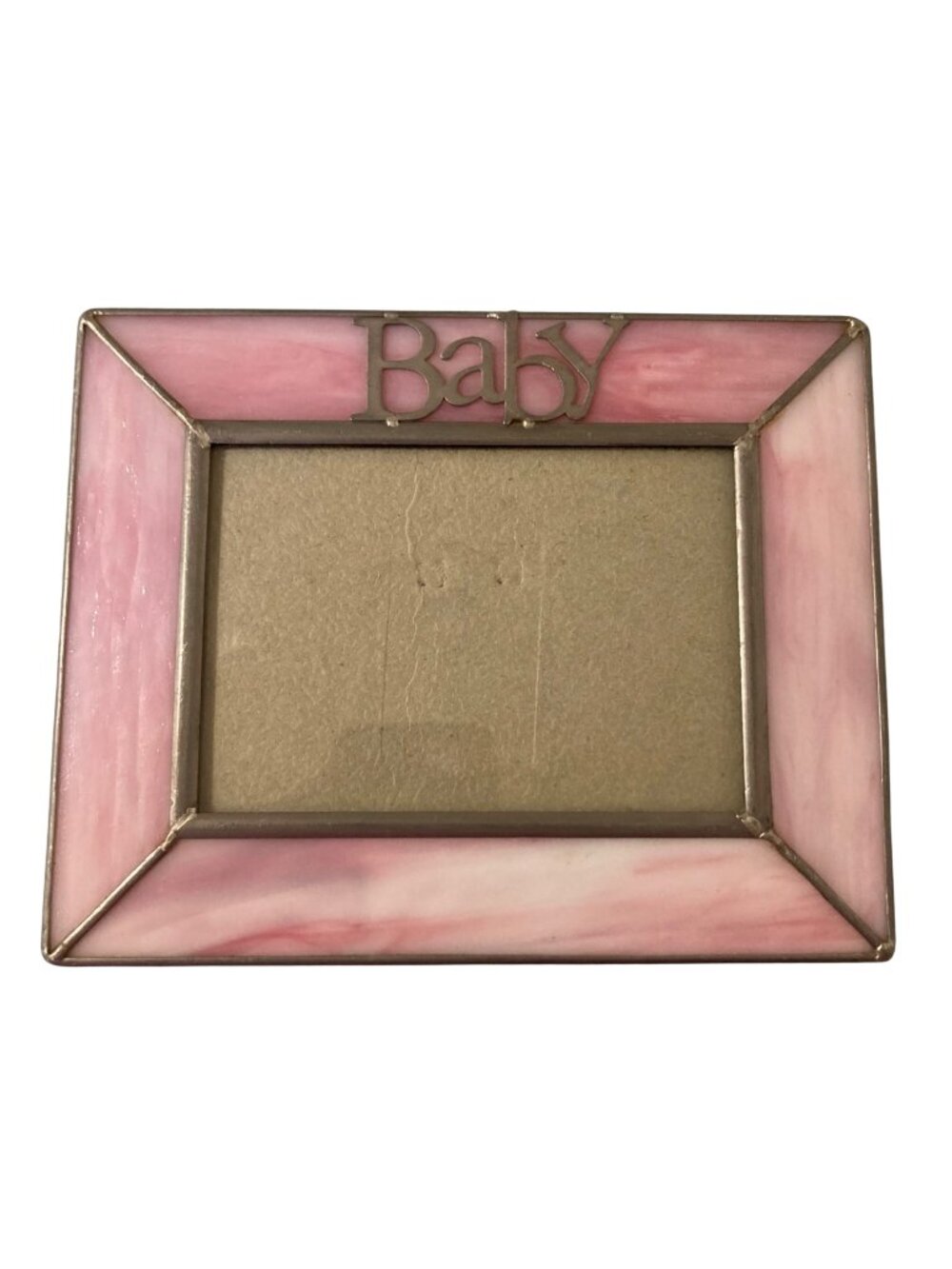 Pink Stained Glass Baby Picture Frame With Metal Lettering Easel Back